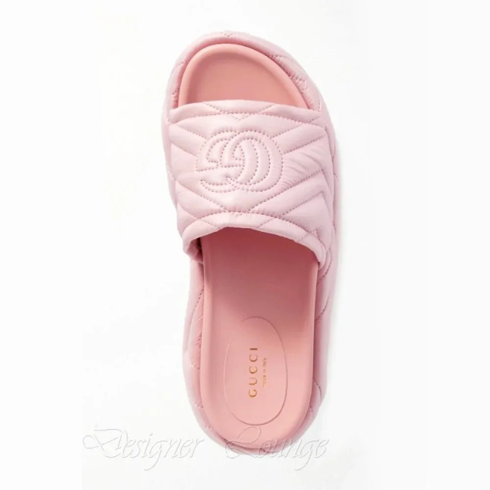NEW GUCCI Angelina Quilted GG Logo Pink Nylon Platform Sandals EU 39 US 9